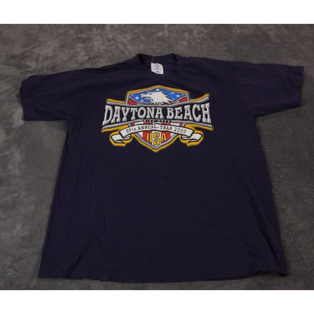 VTG Daytona Beach Shirt Men's Large Blue 59th Bike Week Eagle Millennial 2 Sided